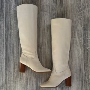 Sézane Off White Teddy Heeled Leather Boots • Size 6 | Minimalist French Luxury